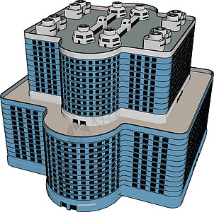 蓝色商业建设 插图 白色背景的矢量图片