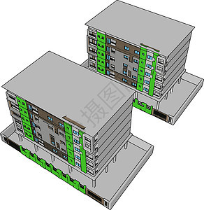 绿色住宅建筑 插图 白色背面矢量图片