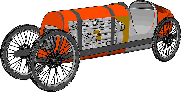 车 引擎红色古董车 插图 白色背景的矢量插画