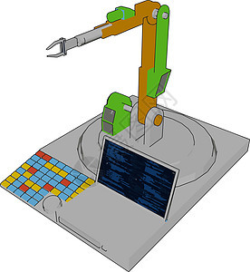 绿色机器人机器 插图 白色背景的矢量技术金属电子人电脑绘画艺术怪物卡通片玩具科学图片