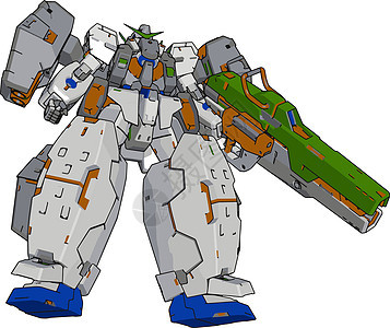 强大的机器人与大在白色 backgr金属机器艺术插图科学绘画玩具电脑怪物乐趣图片