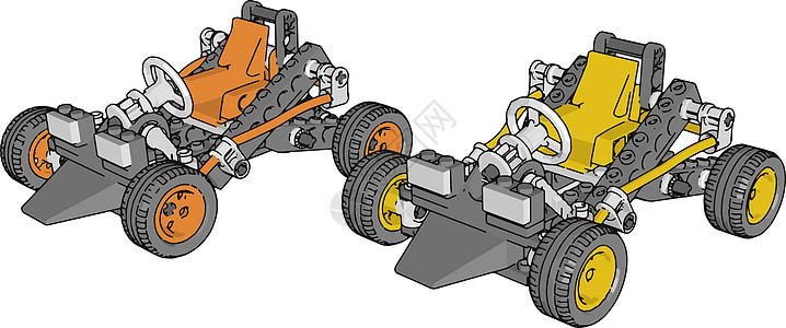 橙色和黄色汽车 插图 白色背景的矢量图片