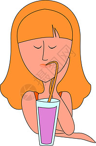 女孩喝果汁 插图 白背景的矢量异国饮食孩子卡通片茶点情调旅行玻璃食物橙子图片