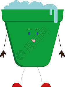白色背景上的绿色蓝色黄色篮子金属垃圾桶垃圾卡通片环境艺术农业图片