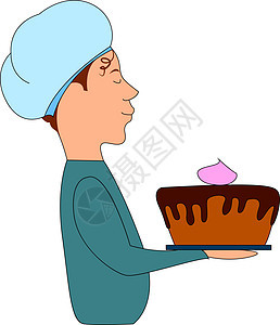 男人拿着蛋糕 插图 白背景的矢量图片