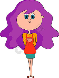 白色背景上的紫色头发插画矢量的女孩艺术魅力夹子女性黑色卡通片蓝色红色绘画女士图片