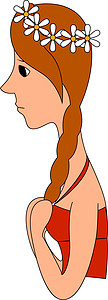 白色背景上穿红裙子的女孩插画矢量艺术红色女性微笑女士头发草图蓝色卡通片衣服图片