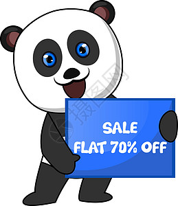 有销售标志 插图和白底矢量的熊猫图片