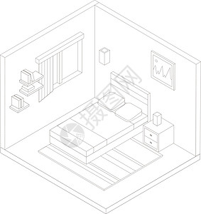 几何卧室轮廓插图 矢量平面插图公寓窗户草图素描家具项目财产住宅剖面图建筑学图片