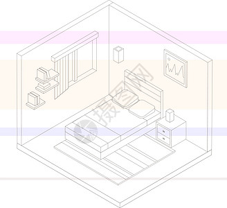 几何卧室轮廓插图 矢量平面插图财产房子素描剖面图绘画公寓家具住宅草图房间图片