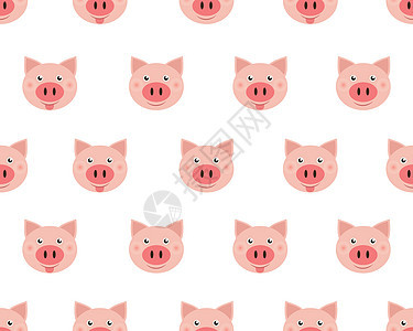 白色背景下可爱脸猪的矢量图解图片
