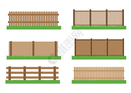 用于在白色背景上隔离的设计的木栅栏矢量集元素的集合图片