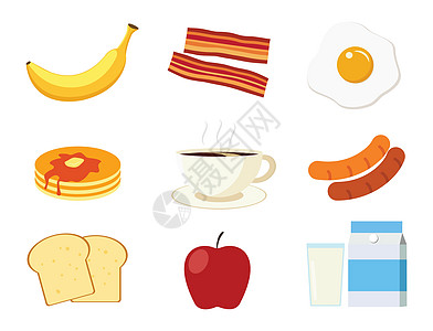 早餐菜单集隔离在白色背景-它制作图案矢量图片