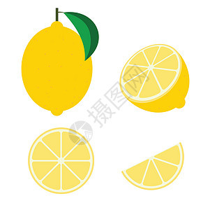 白色背景上的新鲜柠檬水果矢量分离集-矢量图案图片