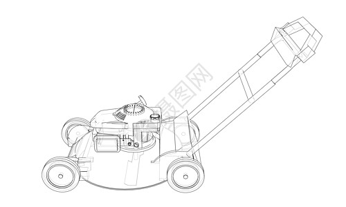 概述割草机向量 线框样式引擎刀刃发动机园艺绘画搬运工刀具滚筒车轮绿化图片