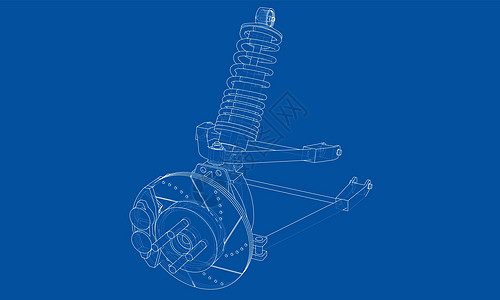 带减震器的汽车悬架 韦克托车轮金属机器服务蓝图震惊机械轮子圆柱螺旋图片