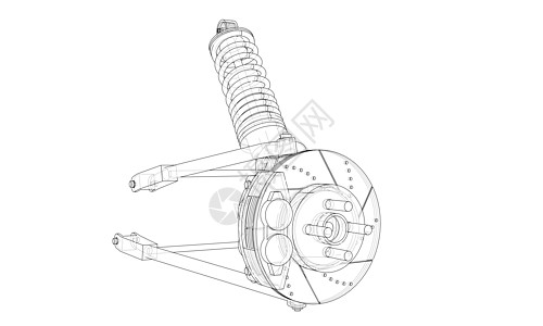 带减震器的汽车悬架 韦克托车轮轮胎草图服务橡皮绘画震惊圆柱机器轮子图片