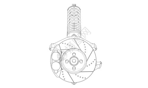 带减震器的汽车悬架 韦克托车辆机械震惊插图维修车轮线条绘画轮子技术背景图片