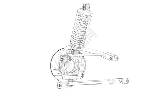 带减震器的汽车悬架 韦克托技术车辆运输震惊吸收器蓝图圆圈金属服务轮子图片