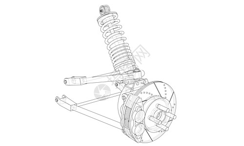 带减震器的汽车悬架 韦克托轮子吸收器橡皮金属机器插图维修绘画技术圆柱背景图片