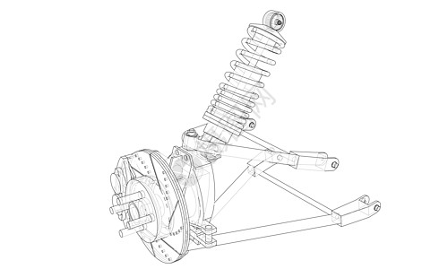 带减震器的汽车悬架 韦克托线条绘画吸收器力学蓝图震惊运输轮胎机械圆圈图片