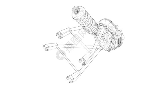 带减震器的汽车悬架 韦克托力学蓝图车轮轮子橡皮圆柱插图绘画机器圆圈图片