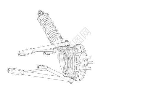 带减震器的汽车悬架 韦克托线条草图橡皮运输机器吸收器绘画震惊车轮蓝图图片
