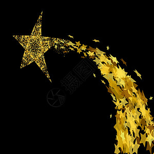 孤立在黑色背景上的金色星星 黄色星空图案金子飞溅派对粉末纸屑面包屑辉光爆破灰尘火花图片