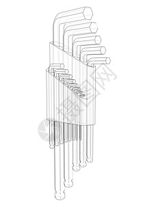 郭艾伦一套六角工具 韦克托插图绘画工作扳手乐器成套六边形硬件建造墨水插画