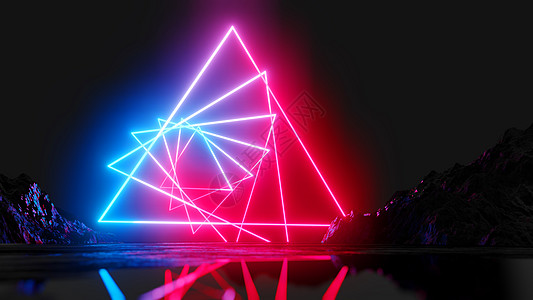 深色背景上发光的霓虹三角形蓝色激光插图游戏技术地面安装墙纸光谱门户网站图片
