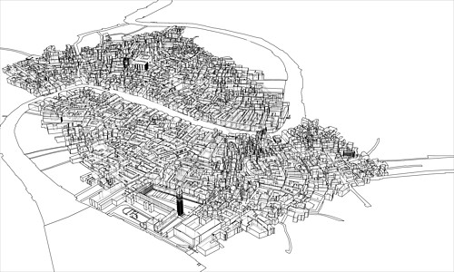 概述城市概念 线框样式绘画白色房子艺术建筑学街道景观场景鸟瞰图地平线图片