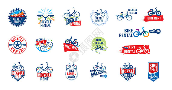 自行车出租的标志 白色背景上的矢量图解运动城市旅行活动公司速度插图假期标识徽章背景图片