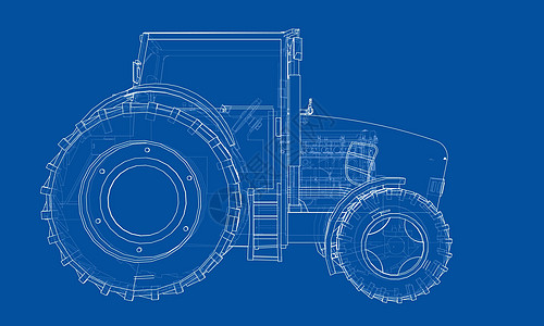 农用拖拉机概念 韦克托农业技术机器蓝图绘画机械农场车轮收割机插图图片