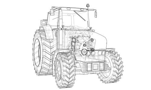 农用拖拉机概念 韦克托绘画农场小麦农业场地机械收割机机器蓝图卡车图片