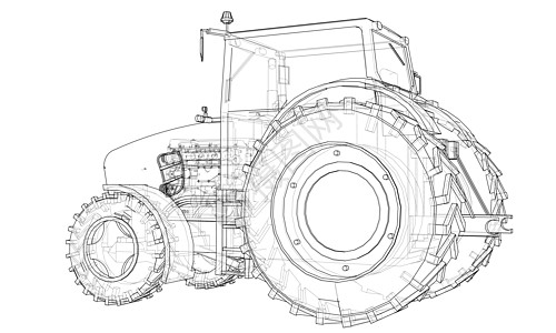 农用拖拉机概念 韦克托草图绘画车轮线条蓝图插图收获农民小麦收割机图片