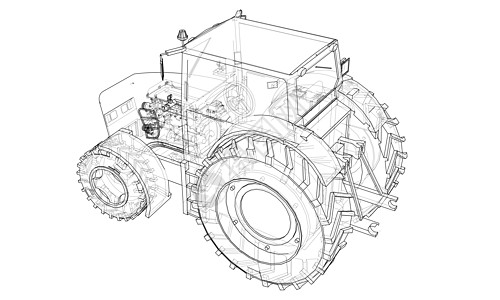 农用拖拉机概念 韦克托线条农业场地蓝图车轮农民小麦收割机机械植物图片
