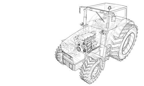 农用拖拉机概念 韦克托植物线条小麦农业园艺家车轮场地蓝图收成运输图片