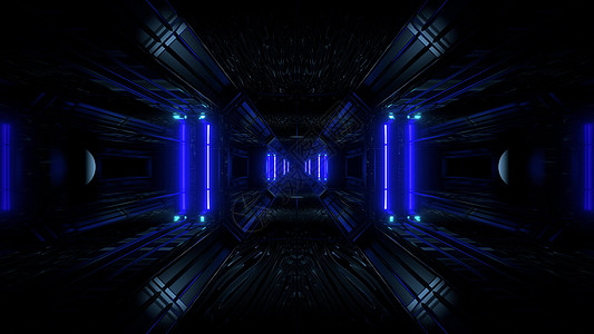 黑暗空间科幻隧道背景与抽象纹理背景 3d 它制作图案走廊艺术辉光渲染小说反射玻璃太空对比度蓝色图片
