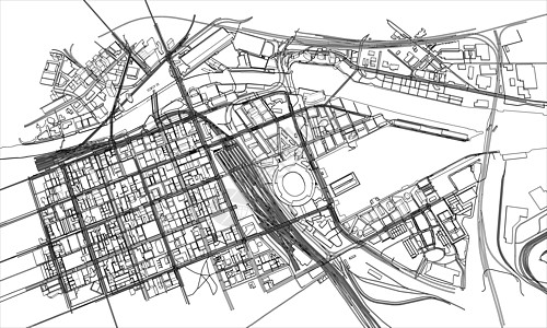 概述城市概念 线框样式地平线草图绘画市中心建筑城市房子景观街道场景图片