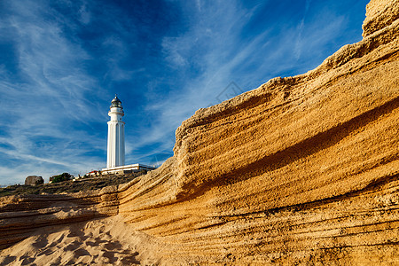 卡迪兹特拉法加尔灯塔探照灯信号风景安全建筑海岸线援助岩石海景场景图片