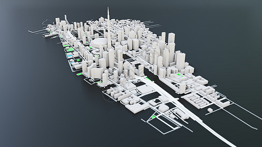 3D城市3D 未来派城市建筑商业小说渲染圆顶街道办公楼高楼建筑学摩天大楼科幻背景