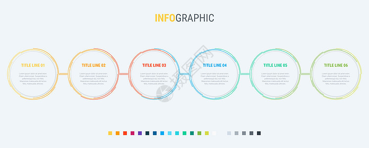 信息图表模板  6 步圆形设计 色彩美丽 演示文稿的矢量时间轴元素网络商业数字流动工作社交数据营销圆圈日程图片