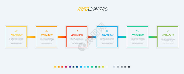 矢量信息图表时间线设计模板与方形元素 内容 时间表 时间表 图表 工作流 业务 信息图表 流程图 6 个选项信息图表图片
