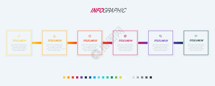 时间线图表设计矢量 6 个步骤 方形工作流程布局 矢量图时间线模板图片