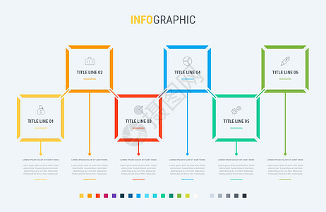 时间线图表设计矢量 6 个选项 矩形工作流程布局 矢量图时间线模板图片