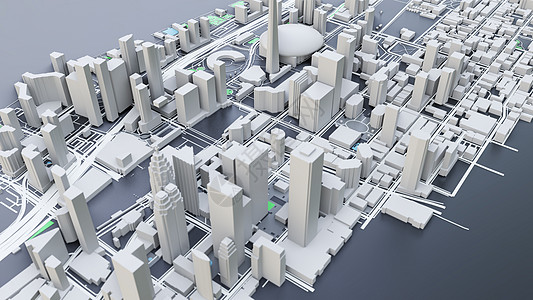 3D 未来派城市建筑科幻圆顶全景天际建筑学市中心渲染街道技术小说图片