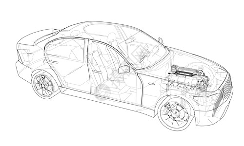 概念车  3 的矢量渲染草图机器运输绘画汽车发动机驾驶机械草稿数字化图片