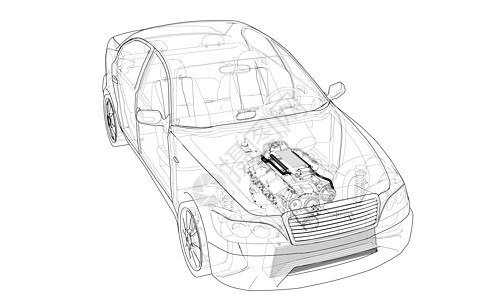 概念车  3 的矢量渲染工程插图数字化框架机器车辆技术引擎车轮草图图片