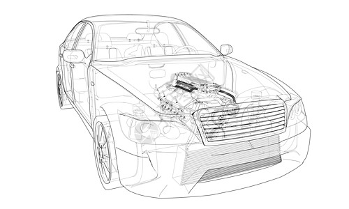 概念车  3 的矢量渲染驾驶引擎插图运输汽车数字化框架工程草稿机器图片