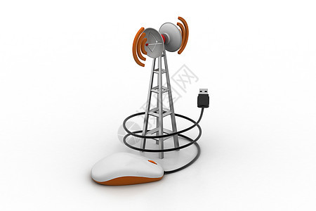 与计算机鼠标连接的信号塔播送反射操作员商业广播频率互联网卫星网络电讯背景图片